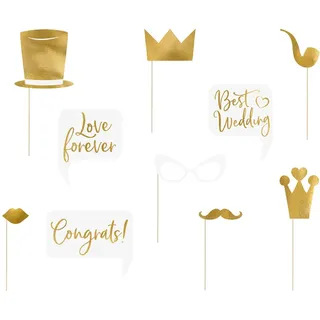 Fotobox Requisiten für Hochzeit 10er Set gold - Gold