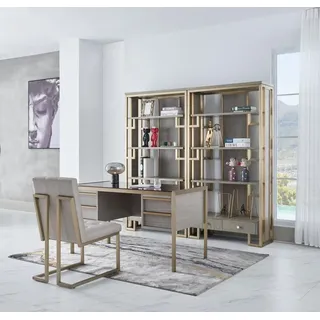 aea Büro Set Einrichtung Landhaus Schreibtisch Stuhl Sessel Sekretär Tisch 2 tlg. - Grau