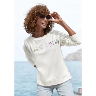 Sweatshirt ELBSAND "Alma", Damen, Gr. S (36), weiß, Sweatware, Obermaterial: 95% Baumwolle, 5% Elasthan, unifarben, figurumspielend hüftlang, Rundhals, gerader Abschluss, Sweatshirts Sweatshirt, mit Logostickerei vorne, lässige Passform, sportlich-casual