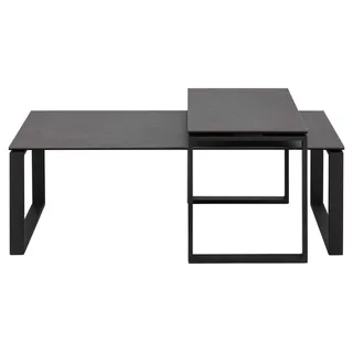 AC Design Furniture Jannis Tischset in Schwarz mit Keramik-Tischplatte und Schwarzen Metall-Kufen, 2-teiliger Beistelltisch, Rechteckig, Modernes Design, B: 115/69 x H: 45/37,5 x T: 55/40 cm