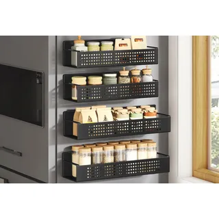 SONGMICS Gewürzregal magnetisch, 4er Set, 2 große und 2 kleine Regale, Gewürz-Organizer ohne Bohren, Magnetregal, für Küche, Kühlschrank, Mikrowelle, Waschmaschine, tintenschwarz KCS061B01