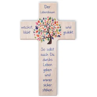 Fritz Cox Holzkreuz Lebensbaum | Das besondere Geschenk für unsere Liebsten | Wandkreuz zur Taufe, Kommunion, Geburt | 15 cm