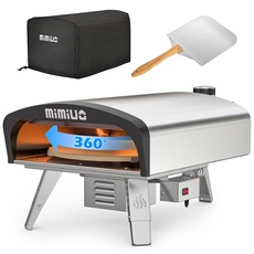 Mimiuo Gas pizzaofen mit die drehfunktion,Outdoor Gas Pizzaofen aus Edelstahl mit Pizzastein und Faltbarer Pizzaschale für Outdoor, Garten(Globales Patent)
