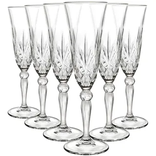 RCR 6X 160ml Melodia Champagnerflöten aus Glas - Wiederverwendbar Hochzeit Jubiläum Geburtstag Party Prosecco Wein Cocktail Gläser Set Crystal