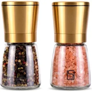 Salz- und Pfeffermühlen-Set – Premium Gold – Verstellbare Keramikmühle – Goldfarbener Edelstahl – Salz- und Pfeffermühle