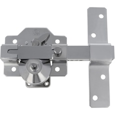 Amig - Klappschloss für Türen mit Öffnungsknopf, Sicherheitsschloss und Verriegelungshebel aus verchromtem Stahl | 88 x 153 mm, Zylinder 50 mm, Silberfarben, inkl. 5 Strickschlüssel