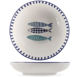 H&H Mediterraneo Suppenteller, Keramik, 20 cm, Meer, Sommer, Fische, 6 Stück
