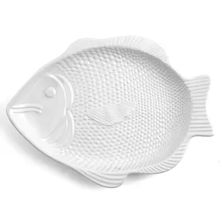 Home Teller Fisch, 42 x 32 x 3 cm, Keramik, weiß
