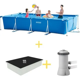 Intex Frame Pool - 450 x 220 x 84 cm - Inklusive Filterpumpe & Solarsegel