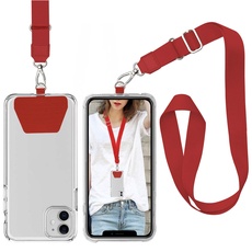 takyu Handy Lanyard, Universale Handykette Halsband Schlüsselband mit 2 aufklebenden Einlagen Rot