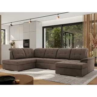 MKS Meble Ecksofa Wohnlandschaft U-Form, Sofa mit Schlaffunktion, Schlafsofa mit bettkasten, Couch mit Schlaffunktion - Braun Velvet - Madrito U - links - Braun
