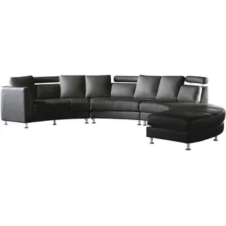 Beliani Sofa mit Ottomane Schwarz Echtleder 7-Sitzer U-Förmig Halbrund Verstellbare Kopfstützen Wohnlandschaft Ecksofa Modulsofa Modern Wohnzimmer - Schwarz