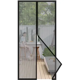 Sekey Magnet Fliegengitter Tür ohne Bohren, Türvorhang Balkon Magnetvorhang, Insektenschutz Fliegenschutz mit Klebeband 95x220cm, Schwarz