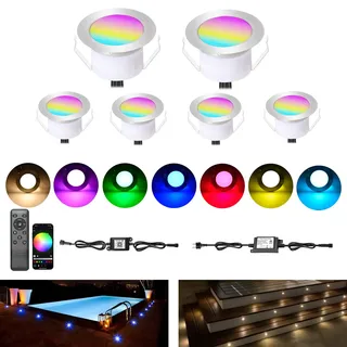 SUBOSI 6er Wifi RGBW Terassenbeleuchtungen Bodeneinbaustrahler aussen Arbeitet mit Alexa, DC12V Ø61mm 1.5W Große Größe Led bodenleuchten Einbaustrahler Boden Spots außenbereich