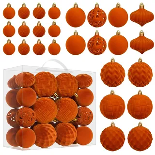 Miaikoe Samt Weihnachtskugel Ornamente Set - 46pcs zerstörungsdicht Plastik Flocked Weihnachtsbaum Kugeln Verschiedene Größen für Weihnachtsfeiertag Dekoration (Orange)