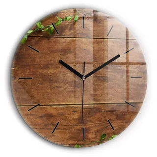Wallfluent Große Wanduhr – Stilles Quarzuhrwerk - Uhr Dekoration Wohnzimmer Schlafzimmer Küche - Zifferblatt mit Striche - schwarze Zeiger - 60 cm - Rustikales Holz - Braun