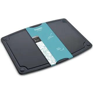 Kuppels NERO Holzfaser Schneidebrett ohne Plastik Schwarz, Küchenbrett mit Saftrille und Silikonfüßen, 37x27,5 cm, Wendbares Fleischbrett, messerschonend, rutschfest, spülmaschinenfest, BPA-frei