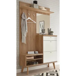 Garderobe "Helge" in weiß und Eiche Riviera Kompaktgarderobe Skandi 110 x 200 cm - Braun, Hellbraun, Weiß