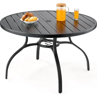VEVOR Terrassentisch Gartentisch Balkontisch (1200 x 725 mm) aus Kohlenstoffstahl runder Esstisch für Outdoor Hof Terrasse Garten Veranda, wasserfest, mit 38 mm Schirmloch, 68 kg Tragkraft Schwarz - Schwarz