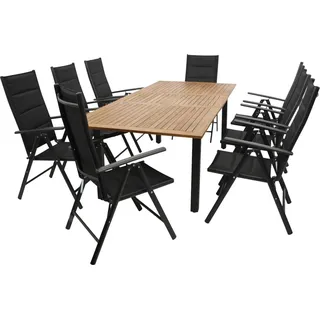 DEGAMO Gartengarnitur Gartenset Essgruppe SARONNO 9-teilig, Alu + Akazie - Dunkelgrau, Braun, Schwarz
