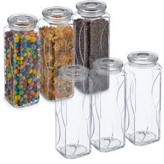 Bild von Vorratsgläser mit Deckel, 6er Set, Glas, 1650 ml, eckige Vorratsdosen, luftdichte Glasbehälter, transparent