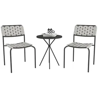 Polyrattan Gartenmöbel Set, Outdoor Lounge Balkonmöbel für 2 Personen, 3-teilig 2 Stühle, Tisch Grau - Grau