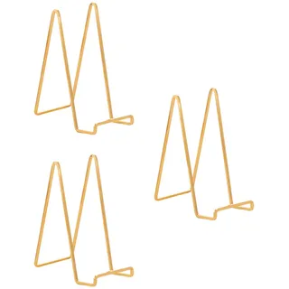 Staffelei Aufsteller Teller Ständer Metall - Tellerständer Groß - Deko Tellerhalter - Dekoteller Halterung - Eisen Staffelei fuer Buch | Foto | Bilderrahmen | Gedenktafel - Gold - 3 Stück - 25 cm
