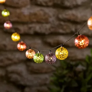 Lights4fun 20er LED Solar Kugel Lichterkette warmweiß USB Aufladbar Solar Lichterkette Marokkanisch Solarlampen für außen Ramadan Deko