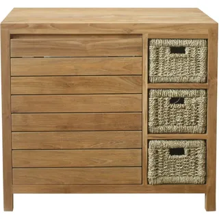 Teako Design Waschtisch Lomma Massiv Teakholz mit Rattan 55x90x82 cm