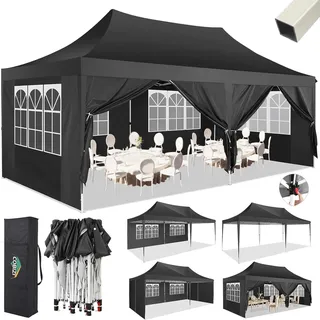 COBIZI Pavillon 3x6m, Faltpavillon 3x6 Wasserdicht Stabil mit 6 Seitenteilen Partyzelt Pop Up Camping Pavillon Gartenzelt Gartenpavillon für Garten, Party, Festival, Hochzeit, UV-Schutz, Schwarz