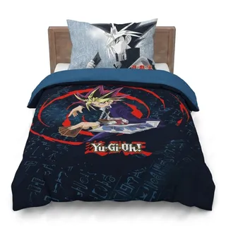 Yu-Gi-Oh Anime Bettwäsche-Set 100% Baumwolle, Blau | Einzelbett, 137x200/50x70 cm, 2-teilig, Offizielles Produkt, Bett Schlafzimmer, Maschinenwaschbar, Geschenk