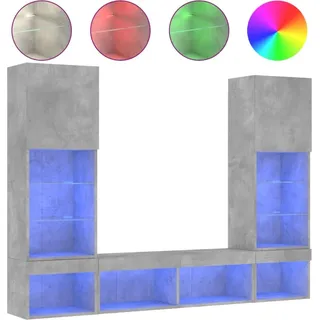 vidaXL 5-tlg. Wohnwand mit LED-Beleuchtung Betongrau Holzwerkstoff - Grau