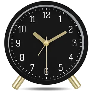 Lafocuse Wecker Analog Ohne Ticken, Metall Schwarz Wecker mit Nachtlicht, Batteriebetrieben, Moderne Klassisch Tischuhr Lautlos für Nachttisch Schlafzimmer Büro 11cm