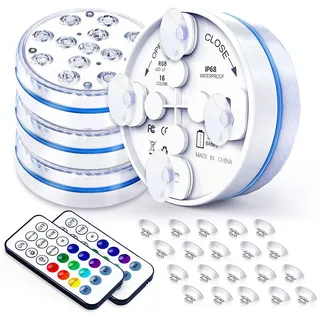 Joycome Badewannen Zubehör 4 Stück 13 RGB LED Halloween Licht, Unterwasser Licht mit Fernbedienung, Magnet, Badewanne Whirlpool IP68 Wasserdicht Badelicht für Halloween Kürbis Spa Weihnachten Deko