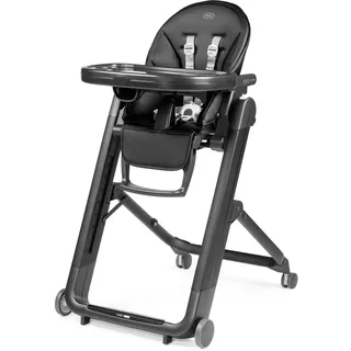 PEG Siesta Follow Me Hochstuhl ab Geburt, Neigbar mit Liegefunktion, Doppelttablett, 9 Höhenstufen, 4 Räder, Faltbar und Kompakt, 0-3 Jahre (0-15 kg), True Black