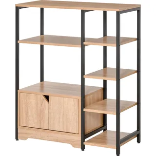 Badezimmer Standregal - Freistehend - Mehrere offene Fächer - 1 Schrank mit Tür - Badaufbewahrung