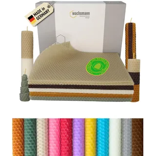 Wachsmann 20 Bienenwachsplatten aus Deutschland, buntes Set "Natur", Wachsplatten 20 x 15 cm, Bienenwachs Kerzen selber machen, Kerzenwachs