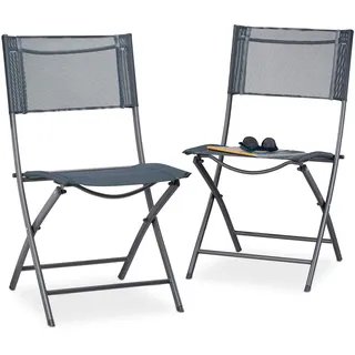 Relaxdays Klappstuhl Balkon 2er Set, Metall, Kunststoff, Gartenstuhl HBT: 87 x 55 x 48 cm, Balkonklappstuhl, anthrazit, Grau