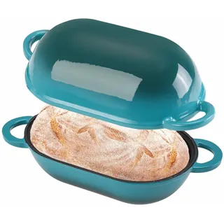 NSIRONS Oval Gusseisen Brotbackform mit Deckel,28 cm, Farbverlauf Blau-grün | 5,5 L,Emaille Gusseisen Topf Brot Backen,Bräter mit Deckel,Idealer Brottopf,Brotbacktopf, Backofengeeignet