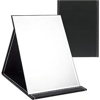 WISYOK Reisespiegel Klappbar, Tischspiegel mit Mehrfach-Standwinkel, Klappspiegel mit Schwarz Kunstleder, Super HD Schminkspiegel, Handspiegel, Kompaktspiegel, Kosmetikspiegel, Spiegel Klein - 16x12cm