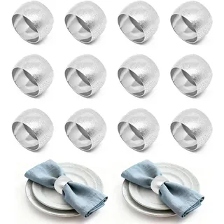 Spetsbst 12 Stück Serviettenringe Silber, Serviettenringe für Weihnachten Thanksgiving Hochzeit Familienfeiern, Tischdekoration (Silber, M)