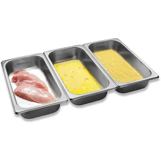 Supremery Panier-Set aus Edelstahl 3-teilig - 3x Schale zum Panieren 32,5 x 17,5 x 6,5 cm - Schnitzel Fleisch Fisch - Metall Panierstraße rechteckig