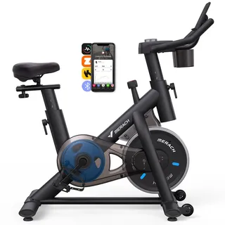 Merach Heimtrainer Fahrrad, Leises Hometrainer Fahrrad mit Verbessertem LCD-Monitor, Spinning Bike Indoor mit Verstellbarem Widerstand für Kardio-Training zu Hause, Mit Eigener App, Bis 122 KG