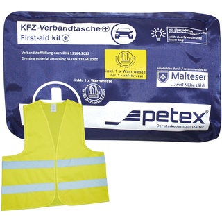 PETEX 43939705 Plus blau DIN 13164:2022 inkl. Warnweste gelb EN 20471 Verbandtasche Inkl. Warnweste