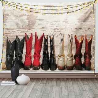 ABAKUHAUS amerikanisch Wandteppich, Rustic Wild West Boot, Wohnzimmer Schlafzimmer Wandtuch Seidiges Satin Wandteppich, 150 x 100 cm, Beige Rot Schwarz - Beige