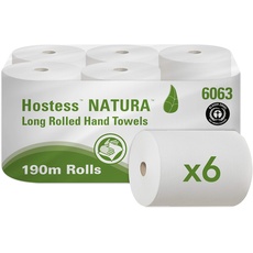 Bild Hostess NATURA Papierhandtücher aus 100% Recyclingmaterial 6063 – 1-lagige Rollenhandtücher – 6 x 190 m Papierhandtücher in Rollen (1,140 m gesamt)