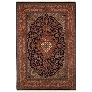 Cazaris Orientteppich , Orange, Dunkelblau , Textil , Floral , rechteckig , 250x300 cm , Care & Fair, AZO-frei, Handmade in India , in verschiedenen Größen erhältlich, leicht zusammenrollbar , Teppiche und Böden, Teppiche, Orientteppiche