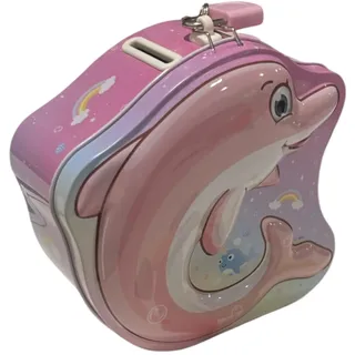 Spardose aus Metall für Kinder mit lustigen Designs, Spardose mit Schloss und Schlüssel für Jungen und Mädchen (Delfin Rosa)