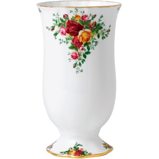 Royal Albert Old Country Roses Vase Geschenk – Vintage Vase aus feinem Knochenporzellan – mittlere Größe – Blumenmuster, 22 cm, Weiß