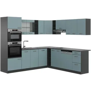 Vicco Winkelküche R-Line L-Form 247 cm Blau-Grau/Anthrazit